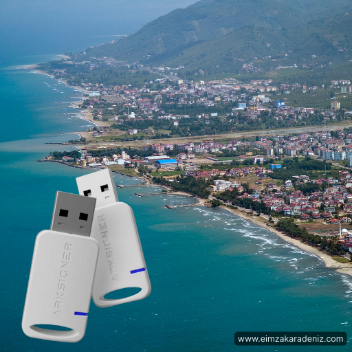 E-İmza başvurusu yapan kişinin bilgisayar başında elektronik imza cihazıyla çalıştığı görsel