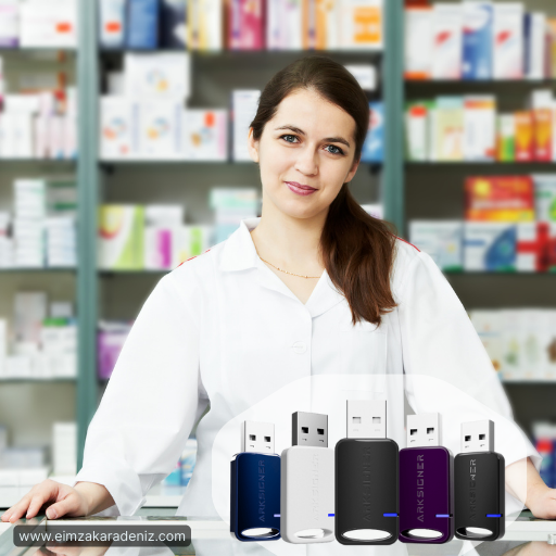 Ordu'da bir eczaneye e-imza kurulumu yapılıyor